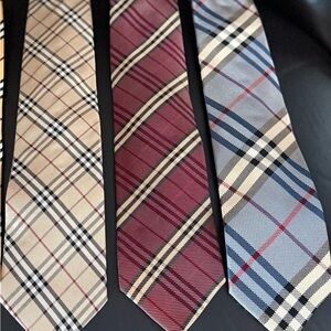 Lot of 6 Burberry Men's Ties in Mustard, Beige, Burgundy, and Gray Plaid